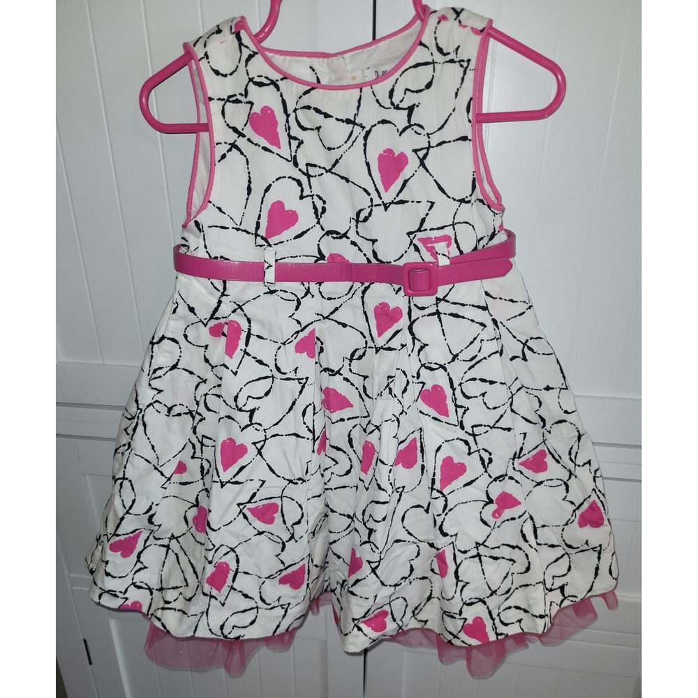 Jillian's Closet Heart Print Dress Party Casual Sleeveless‎ Pink Trim 18M
